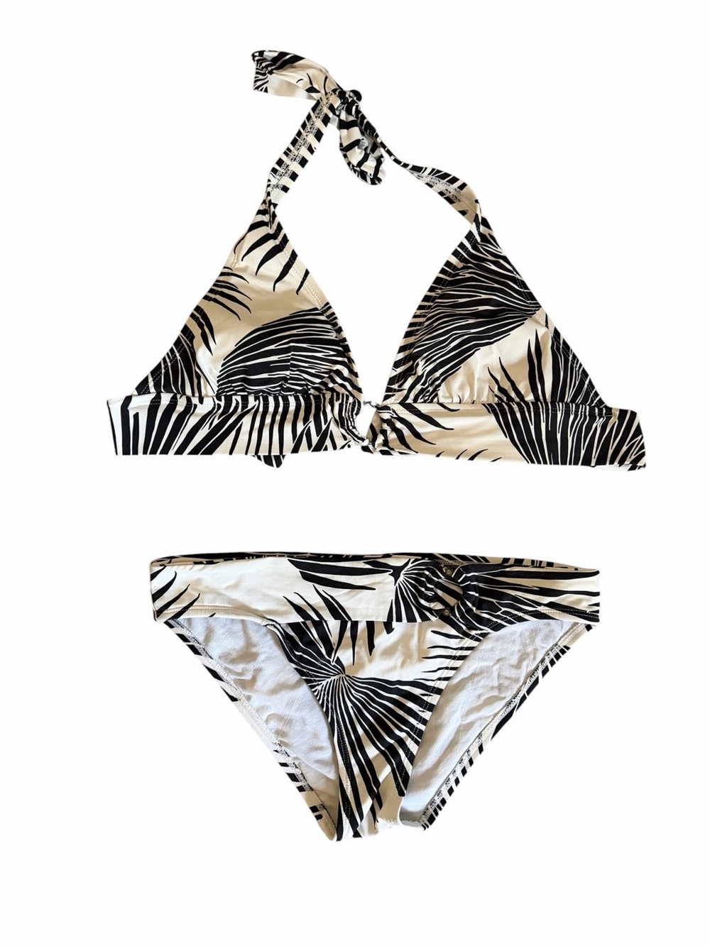 Tommy Bahama Palm Print Bikini Set XS Top S Bottom Black White Ring Detail